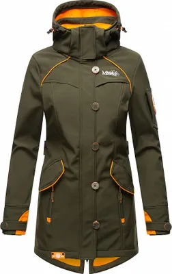 Produktbild von Marikoo Soulinaa Wasserdichte Damen Softshelljacke mit Kapuze Outdoor Jacke Regenjacke Regenmantel Olive Gr. 34 - XS