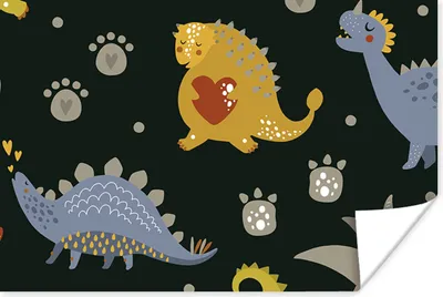 Produktbild von MuchoWow® Poster Dino - Kinder - Schnittmuster - Jungen - Mädchen - Dinosaurier 180x120 cm - Fotoplakat