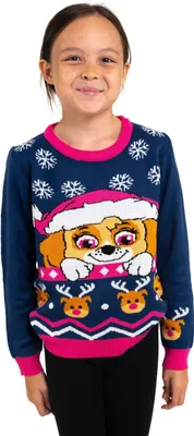 Produktbild von Paw Patrol Winterpullover für Mädchen - Skye Winter Strick Pullover Sweatshirt Ugly Sweater Blau/Pink 122-128