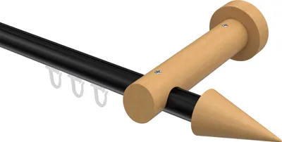 Produktbild von Interdeco Innenlaufstange / Gardinenstange mit Innenlauf Schwarz / Buche lackiert, Typ Talent Siveo (Kegel), 20 mm Ø 1-läufig, 360 cm