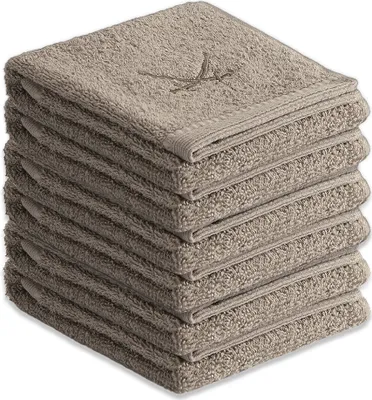 Produktbild von Sansibar Gästehandtücher Gästetücher 6er Set Frottier-Serie "Classic" (Set, 6-tlg), taupe, mit hochwertiger Sansibar Säbel-Stickerei, pflegeleicht