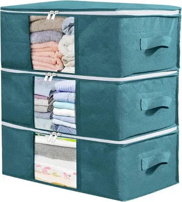 Obrázok produktu pre Box na oblečenie, sada 3 ks, vrecko, zips, taška na oblečenie, na deky a vrchné oblečenie, 48 x 35 x 20 cm