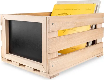 Immagine prodotto di Creative Deco Porta Vinili 46x36x29cm | Contenitori per Vinili con Lavagna | Porta Vinile Fino a 80 Dischi | Cassetta per Vinili in Legno di Faggio