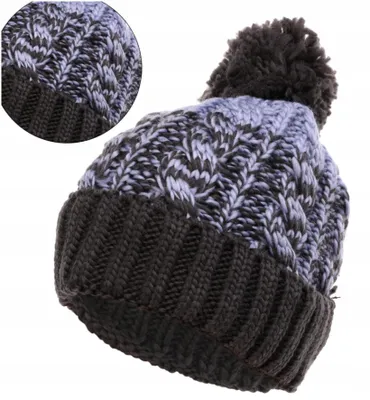 Produktbild von Damenmütze mit Pompon Blau - warme Damenmütze - Mütze - gestrickte Mütze Damen - Mütze mit Futter