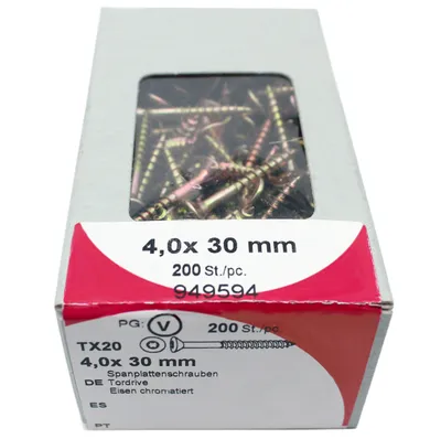Produktbild von 200 Stk. HSI Spanplattenschrauben Torx TX gelb chromatiert Tordrive - 4,0x30mm - 949594