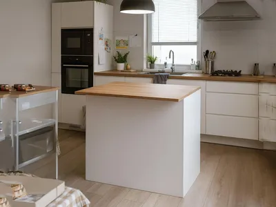 Immagine prodotto di Dmora Isola da Cucina Analiza 90x125x90h cm Bianco Lucido, Modulabile  Italy