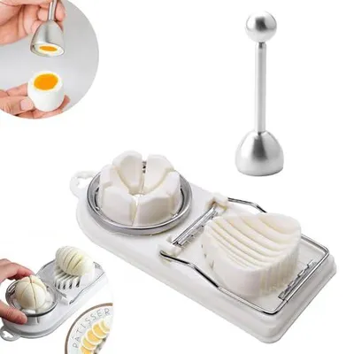 Eierschneider 3-in-1 mit Eierschäler, Edelstahldraht, spülmaschinengeeignet