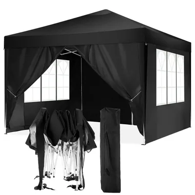 Image de Pavillon d'extérieur 3x3 mètres, imperméable, stable, résistant à l'hiver, avec 4 panneaux latéraux, protection UV, hauteur réglable, couleur noire