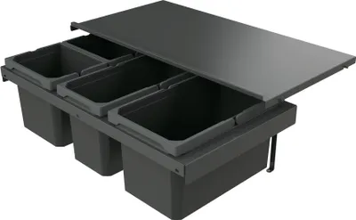 Image de Naber 8013384 Collecteur de déchets Cox Stand-UP® 250 S/800-4 sans couvercle anthracite, 35 (1x13/1x10/2x6) litres / largeur d'armoire 80 cm