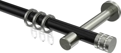 Produktbild von Interdeco Gardinenstange / Vorhangstange Schwarz / Edelstahl-Optik, Typ Prestige Estana (Glitzerkappe), 20 mm Ø 1-läufig, 280 cm