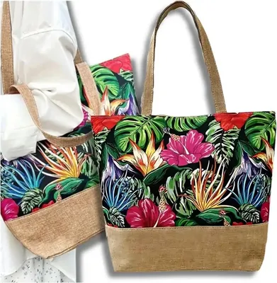 Image de Camerazar Floral grand sac en toile pour femmes pour le shopping et la plage.