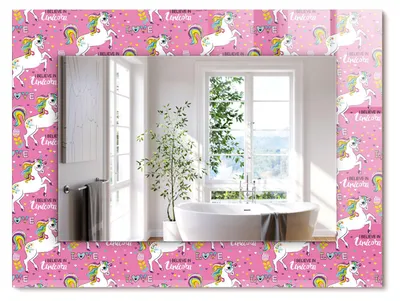 Produktbild von Einhörner Regenbögen Herzen – Rechteckiger Spiegel mit Druck 80x60 cm – Modern - Dekorativ für die Wand
