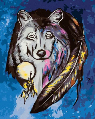 Produktbild von Zuty - Malen nach Zahlen - WOLF MIT AMULETTFEDERN, 40x50 cm, mit Keilrahmen (bereits gespannt)
