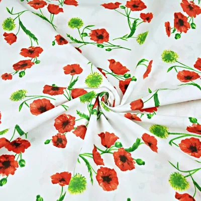 Produktbild von Baumwolle 100% Mohnblumen und Disteln auf weißem Hintergrund - 220cm