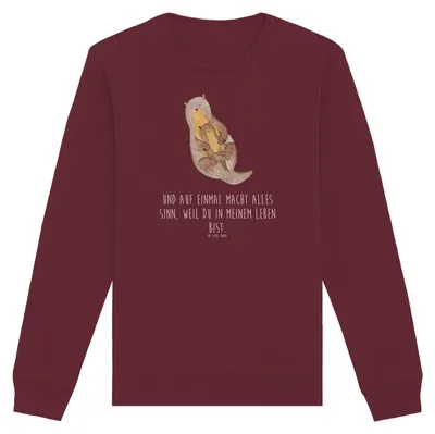 Produktbild von Mr. & Mrs. Panda Baumwoll Pullover Otter Kind Größe XL - Burgundy - Geschenk, Baby, Bio, Sweater, Geburt, Familie, Mama, Sweatshirt, Mutter, Pulli