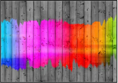 Produktbild von Wallario Wandbild Holzpaneel - Bemaltes buntes Holz, Größe: 70,30 x 100,30 cm, Poster mit schwarzem Aluminiumrahmen