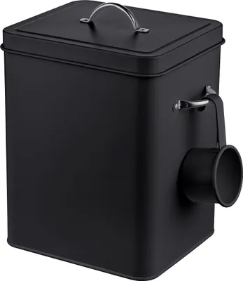 Produktbild von Relaxdays Waschmittelbox 6L, Metall, Waschpulverdose mit Dosierlöffel, Retro-Design, Tierfutterbehälter Deckel, schwarz