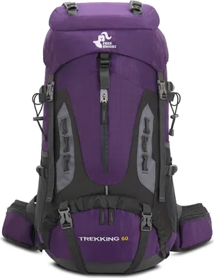 Produktbild von 60L Wasserdichter leichter Wanderrucksack mit Regenschutz, Outdoor Sport Tagesrucksack Reisetasche für Klettern Camping Reisen,Dunkellila