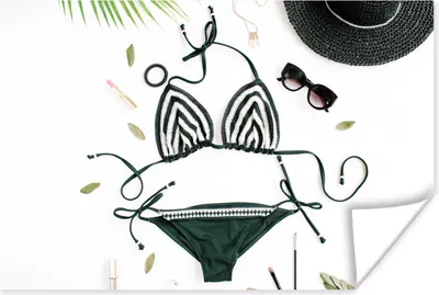 Produktbild von MuchoWow® Poster Bikini - Schwarz - Hut 60x40 cm - Schlafzimmerdekoration