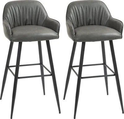 Produktbild von HOMCOM 2er Set Barhocker Kunstleder, Moderne Küchenhocker mit Fußstütze und Stahlbeinen, Hochstühle mit Rückenlehne, Dunkelgrau