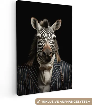 Produktbild von MuchoWow® - Leinwandbilder - Zebra - Porträt - Schwarz - Weiß - Tier, Wandbild, Wanddeko Bilder Wohnzimmer, 20x30 cm