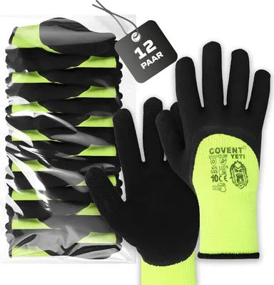 Produktbild von 12er Set Covent YETI Winter Arbeitshandschuhe Herren Gr. 10 –  warme Montagehandschuhe EN388 – Schutzhandschuhe für Bau, Mechanik & Montage