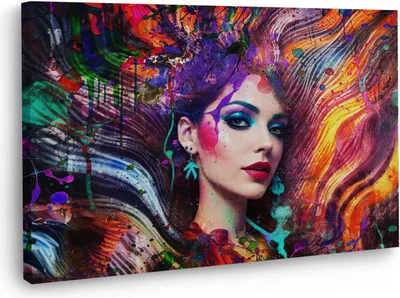 Produktbild von Frau Abstract Colour Wandbild Leinwandbild Kunstdruck XL Wanddeko: 90x60x2cm