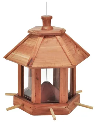 Imagen del producto de Comedero para pájaros de madera - Natural - 26 x 26 x 27 cm - Madera y plástico para jardín y terraza