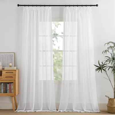Image de Rideaux voilages transparents, couleur blanche, lot de 2, dimensions : 280 cm de hauteur x 140 cm de largeur
