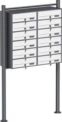 Produktbild von Wiltec 12er Briefkastenanlage Weiß/Anthrazit 945 x 270 x 1500 mm, Standbriefkasten mit 2x6 Fächern, Schlüssel und Namensschild, Briefkasten Postkasten mit Ständer