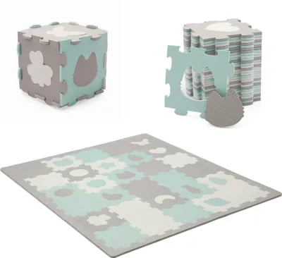 Produktbild von Kinderkraft LUNO SHAPES - 3D-Puzzle-Schaumstoffmatte - 30 Puzzles - rutschfest - 185 x 165 cm - dick und weich - ab 10 Monaten - Minze