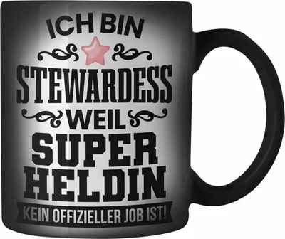 Produktbild von Trendation - Stewardess Farbwechsel Zauber-Tasse Geschenk für Stewardessin Lustiger Spruch Karabiner Farbwechsel Zauber-Tasse Edelstahl (Schwarz)