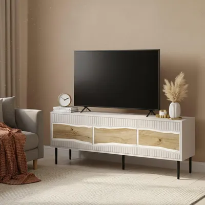 Image de Novolin - Meuble TV, 144x40x62h cm Beige, une Étagère