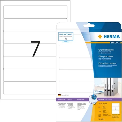 Produktbild von Ordneretiketten weiß 192x38mm Special A4 Inkjet 175 Stück Packung mit 32 Stück
