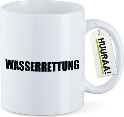 Produktbild von Huuraa Kaffeetasse Wasserrettung Schriftzug 330ml Weiß Keramik Kaffeebecher Geschenkidee