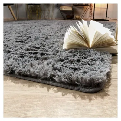 Produktbild von Teppich für das Wohnzimmer Hochflor Langflor Weich Modernes Einfarbiges Design, Farbe: Grau, Größe: 80x150 cm