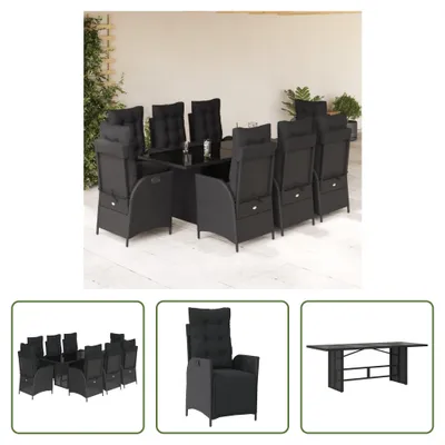 Produktbild von The Living Store 9-tlg. Garten-Essgruppe mit Kissen Schwarz Poly Rattan