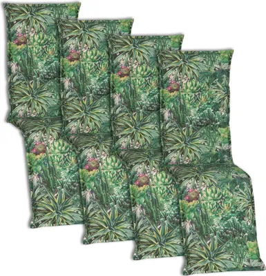 Produktbild von NYVI Relaxliegen Auflagen Piemont 4er Set - 171x46x8 cm Kaktuslandschaft - Extra Starker 8cm Sitzpolster - Gartenmöbel Auflagen mit Halteband & Bindebändern