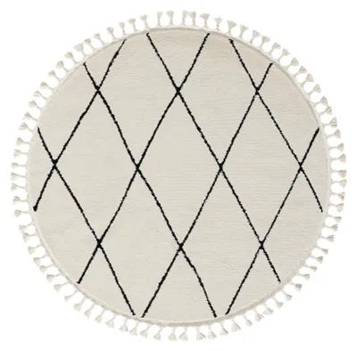 Obrázok produktu pre MY-RUG Koberec, Freya, 140x140, biely, koberec s vysokým vlasom, moderný, marocký dizajn, nadýchaný mäkký, škandinávsky kosoštvorcový vzor, okrúhly