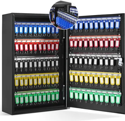Immagine prodotto di Cassetta di sicurezza con serratura a chiave da 200 chiavi con ripiani regolabili e etichette colorate per chiavi