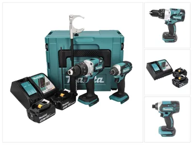 Produktbild von Makita DLX 2176 TJ Akku Kombo Kit 18 V mit DHP 481 115 Nm Brushless + DTD 152 165 Nm + 2x Akku 5,0 Ah + Ladegerät + Makpac