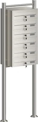 Produktbild von Wiltec 6er Briefkastenanlage Edelstahl 556 x 270 x 1500 mm, Standbriefkasten mit 6 Fächern, Schlüssel und Namensschild, Briefkasten Postkasten mit Ständer