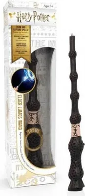 A Harry Potter Elder Wand toy in its packaging, with the wand displayed next to the box.