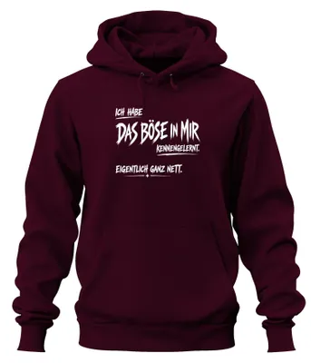 Immagine prodotto di Felpa con cappuccio, colore bordeaux, taglia 3XL, con la scritta "Ho il male dentro" (sarcasmo, ironia, umorismo)