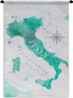 Produktbild von MuchoWow® Wandteppich Wandbehang Italien - Weltkarte - Türkis 120x180 cm Tapisserie Dekoration Wandtuch - Schlafzimmer - Dekorationen für das Haus