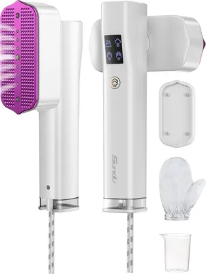 Image de Fer à repasser de voyage 2-en-1 à vapeur avec chauffe en 15 secondes, écran LED, 4 modes, pivot à 90°, semelle en céramique, fer à vapeur portable, blanc