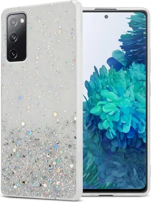 A glitter phone case is shown next to a smartphone.