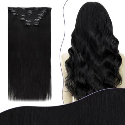 Produktbild von Clip-In-Haarverlängerungen aus Echthaar, natürlich schwarz, 40 cm, 135 g