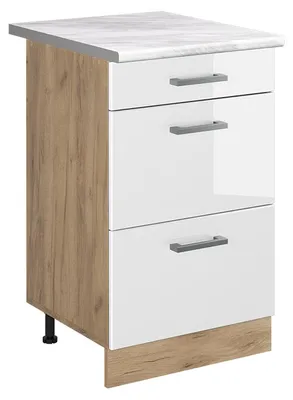 Imagen del producto de Mueble bajo de cocina Vicco R-Line Blanco alto brillo/Roble dorado 50 cm encimera Mármol, Model 70015