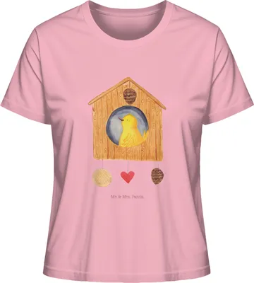 Produktbild von Mr. & Mrs. Panda Basic Shirt Damen Vogel Haus Größe S - Baumwolle Pink - Geschenk, Familie, Kurzarmshirt, T-Shirt, Oberteil, Wohnung, Lustige Sprüche, Vogelhaus, Baumwoll